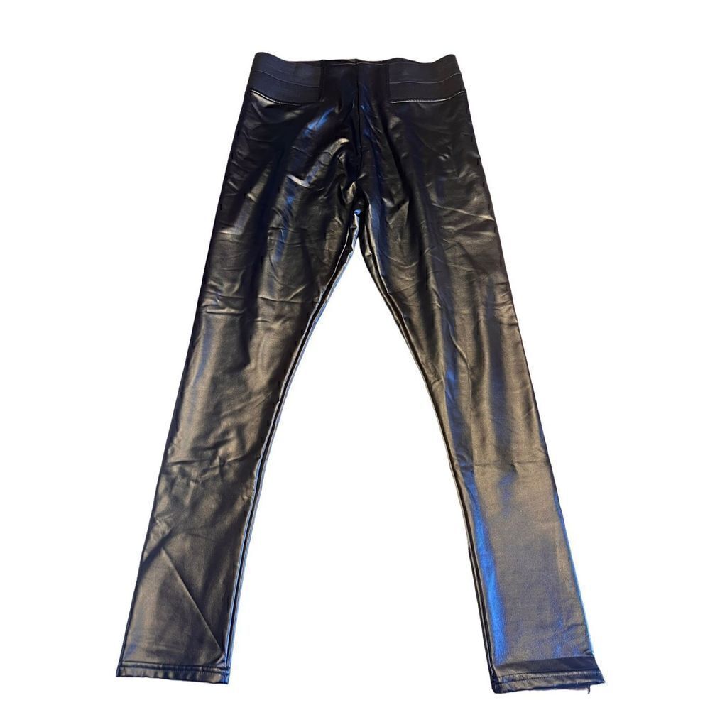 Hot kiss large faux black leather leggings pants biker